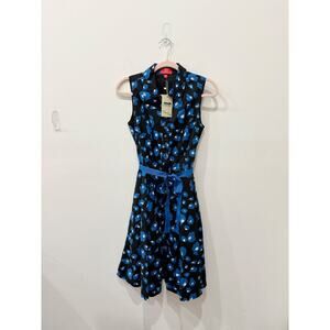 Oscar De La Renta Sleeveless Collared Midi Shirt Dress Black / Blue Women's 4